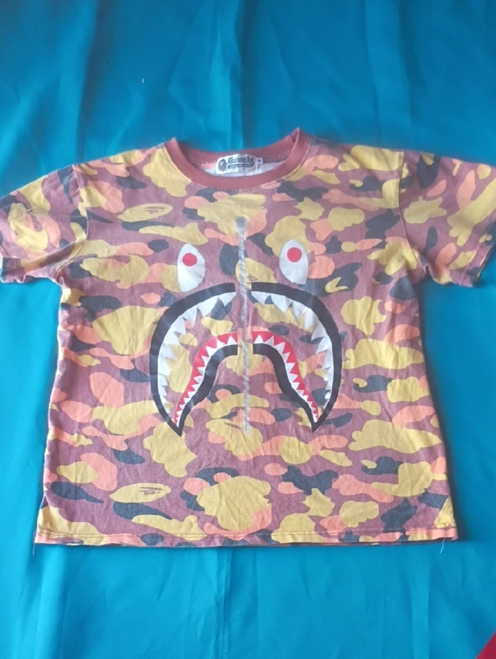 A Bathing Ape Orange & Yellow Camo Shark-Print T-Shirt